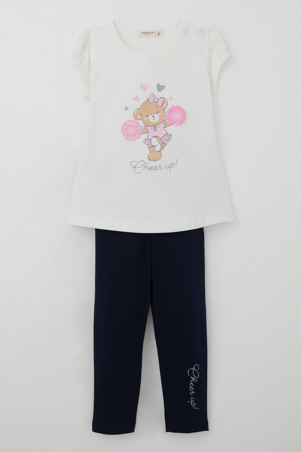 Breeze Kız Çocuk Taytlı Takım Dansçı Neşeli Ayıcık Baskılı Ekru (1.5-5 Yaş)