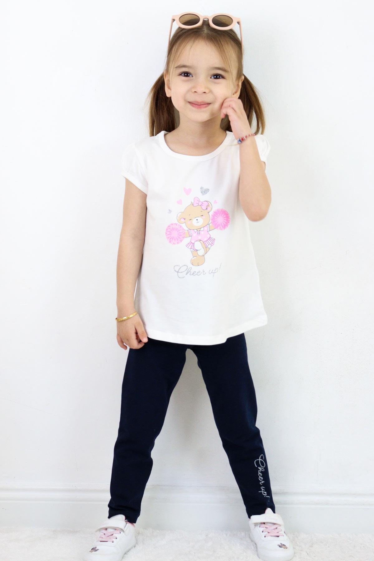 Breeze Kız Çocuk Taytlı Takım Dansçı Neşeli Ayıcık Baskılı Ekru (1.5-5 Yaş)