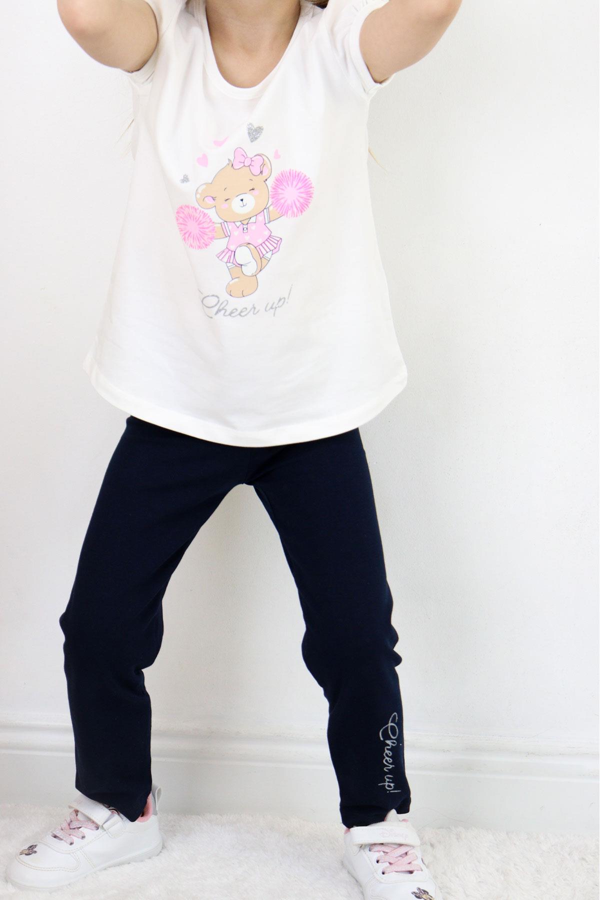 Breeze Kız Çocuk Taytlı Takım Dansçı Neşeli Ayıcık Baskılı Ekru (1.5-5 Yaş)