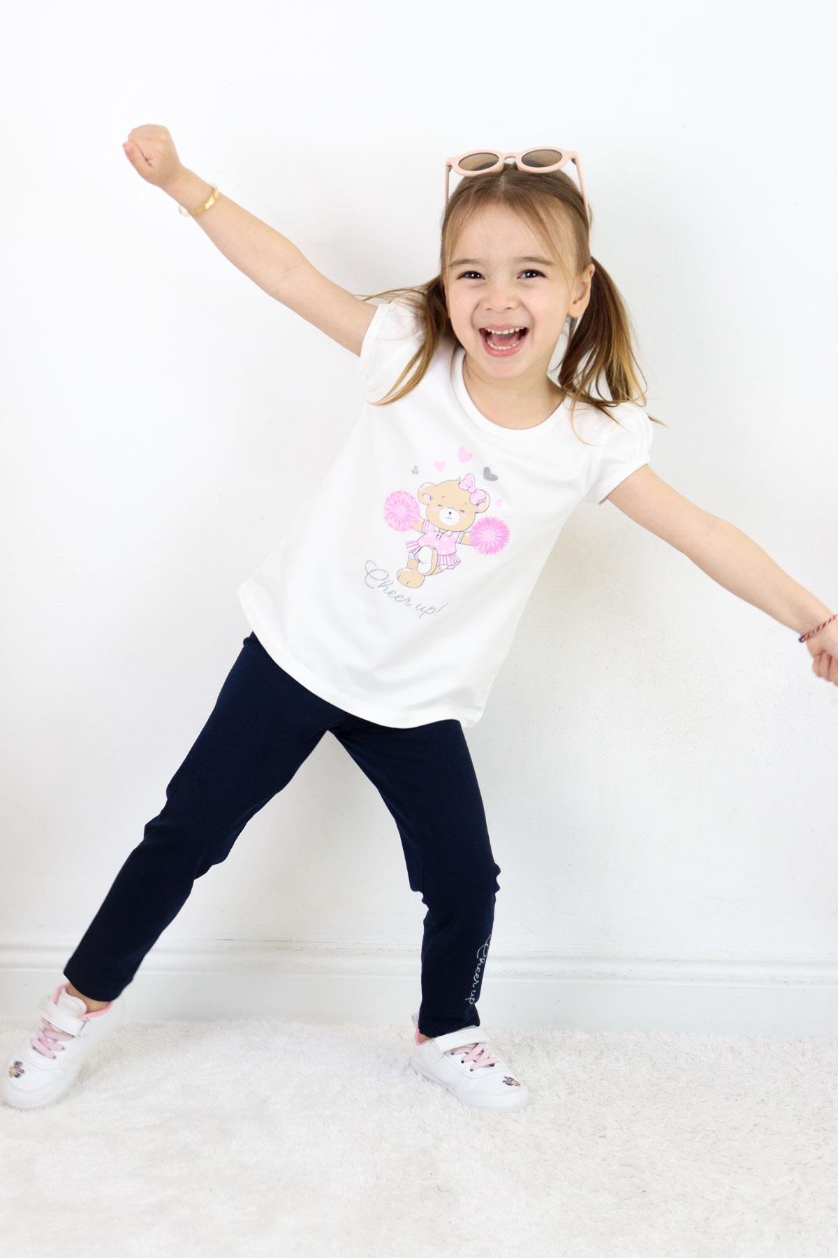 Breeze Kız Çocuk Taytlı Takım Dansçı Neşeli Ayıcık Baskılı Ekru (1.5-5 Yaş)