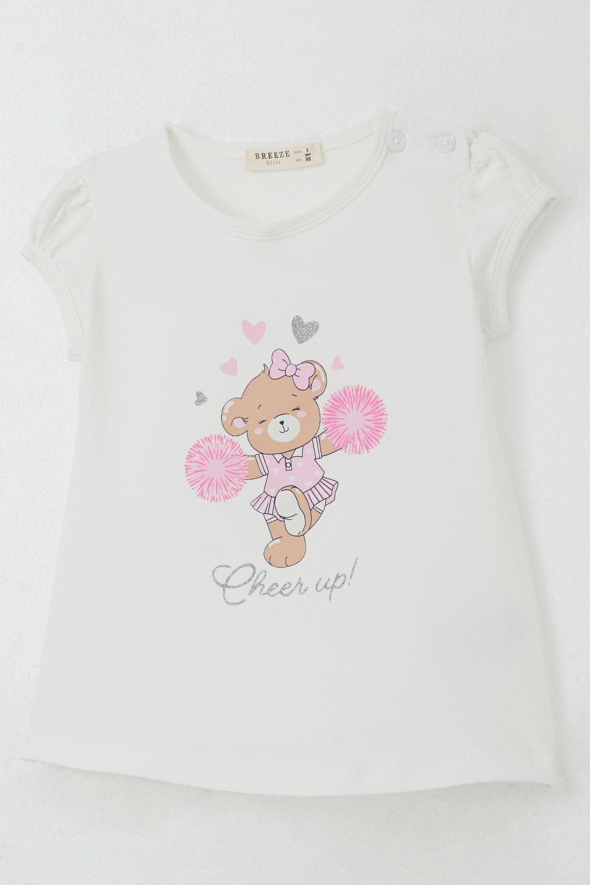 Breeze Kız Çocuk Taytlı Takım Dansçı Neşeli Ayıcık Baskılı Ekru (1.5-5 Yaş)