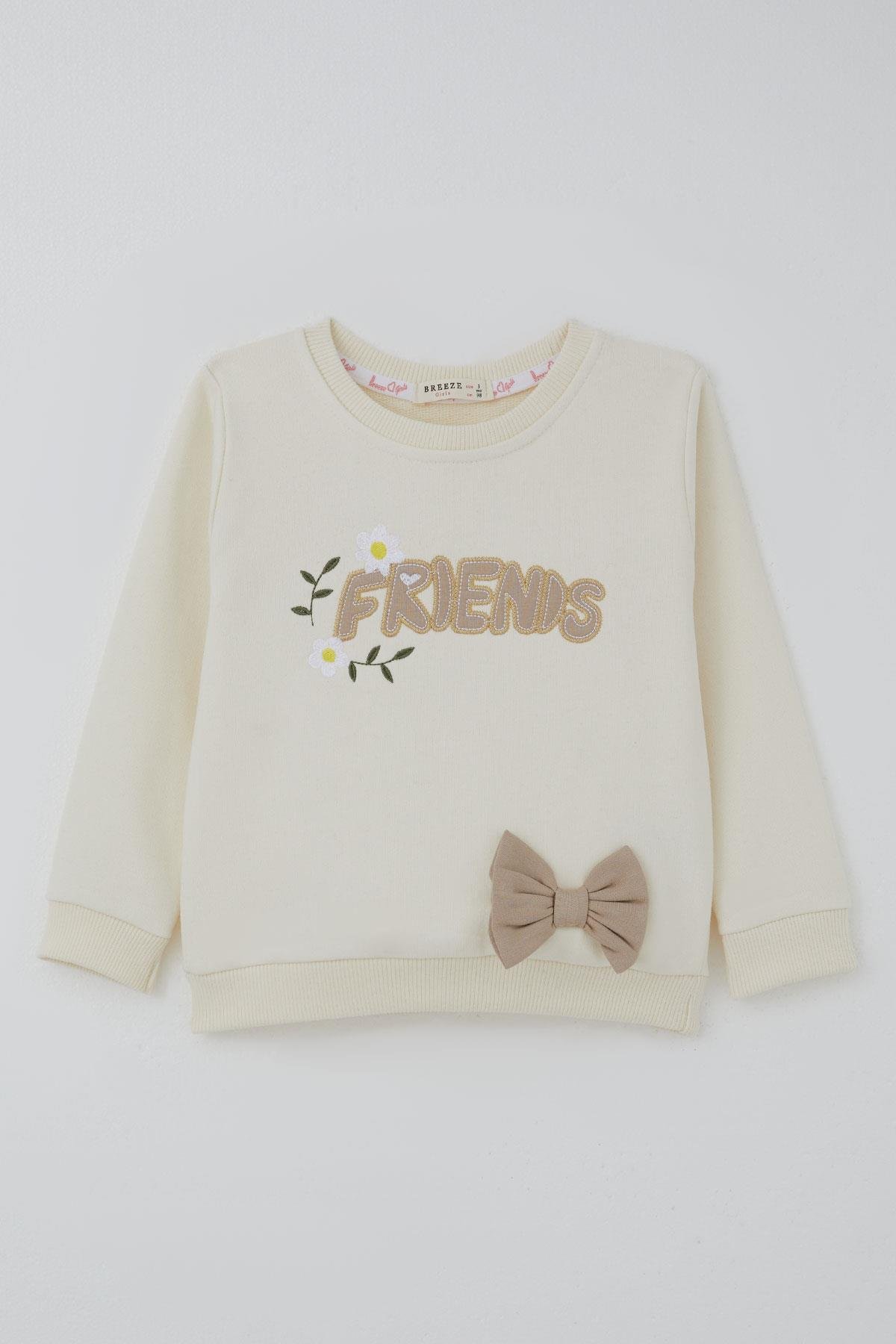 Breeze Kız Çocuk Taytlı Takım Dostluk Papatyası Nakış Baskılı Krem (2-6 Yaş)