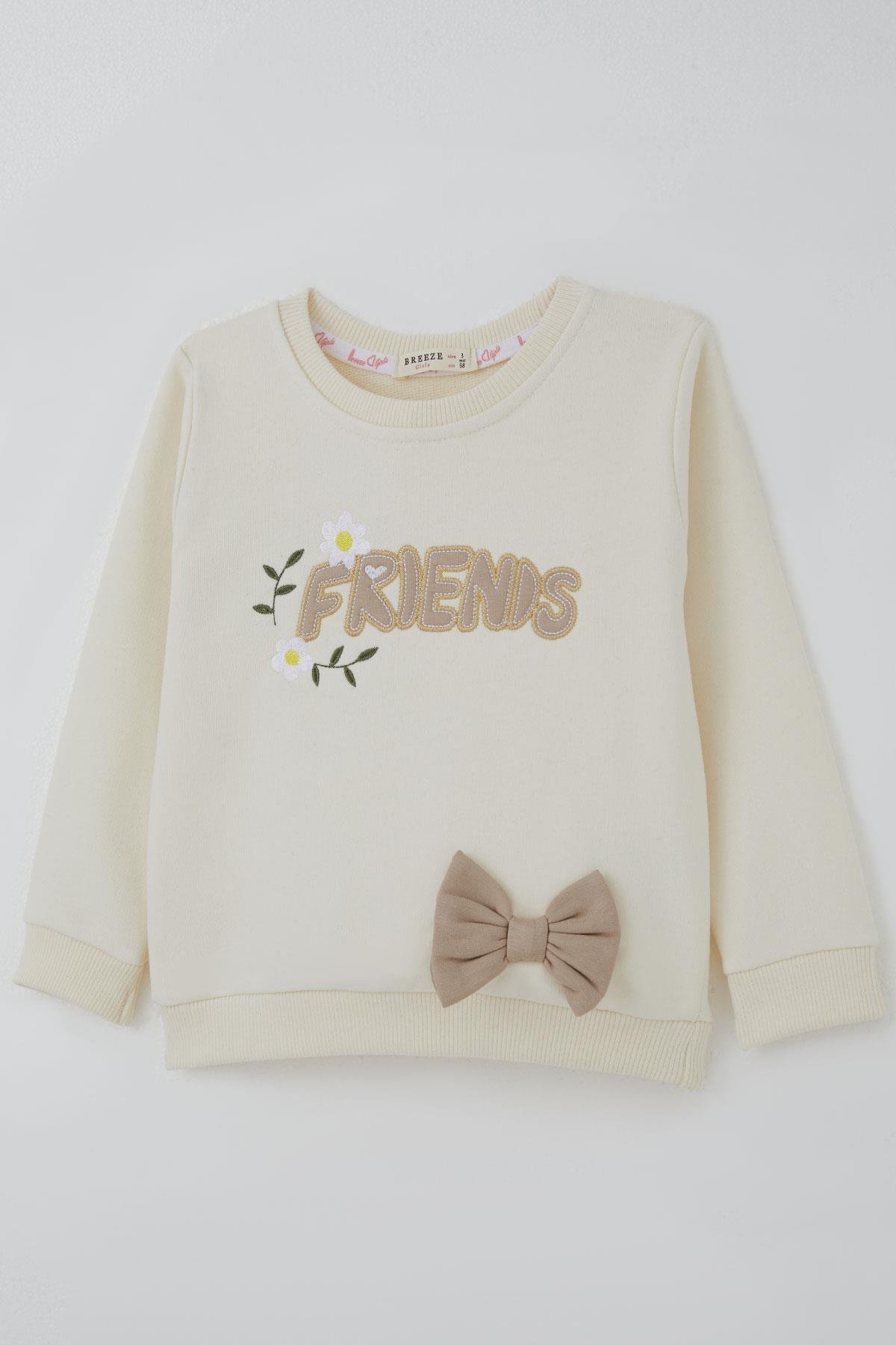 Breeze Kız Çocuk Taytlı Takım Dostluk Papatyası Nakış Baskılı Krem (2-6 Yaş)