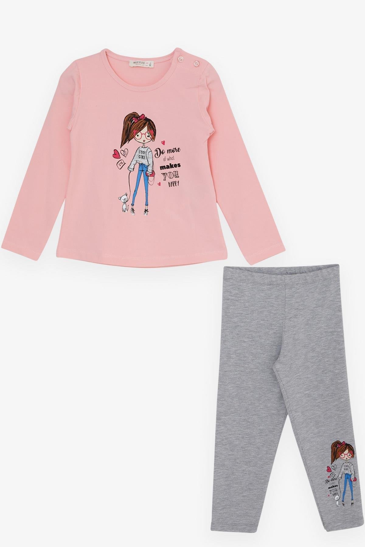 Breeze Kız Çocuk Taytlı Takım Dostluk Temalı Kız Baskılı Pembe (1.5-5 Yaş)