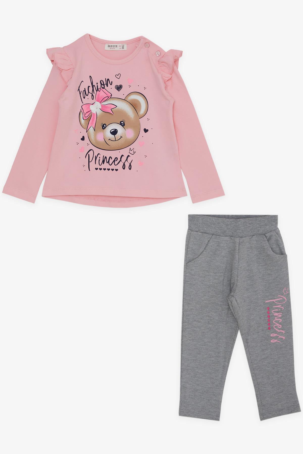 Breeze Kız Çocuk Taytlı Takım Fiyonklu Ayıcık Baskılı Pembe (1.5-5 Yaş)