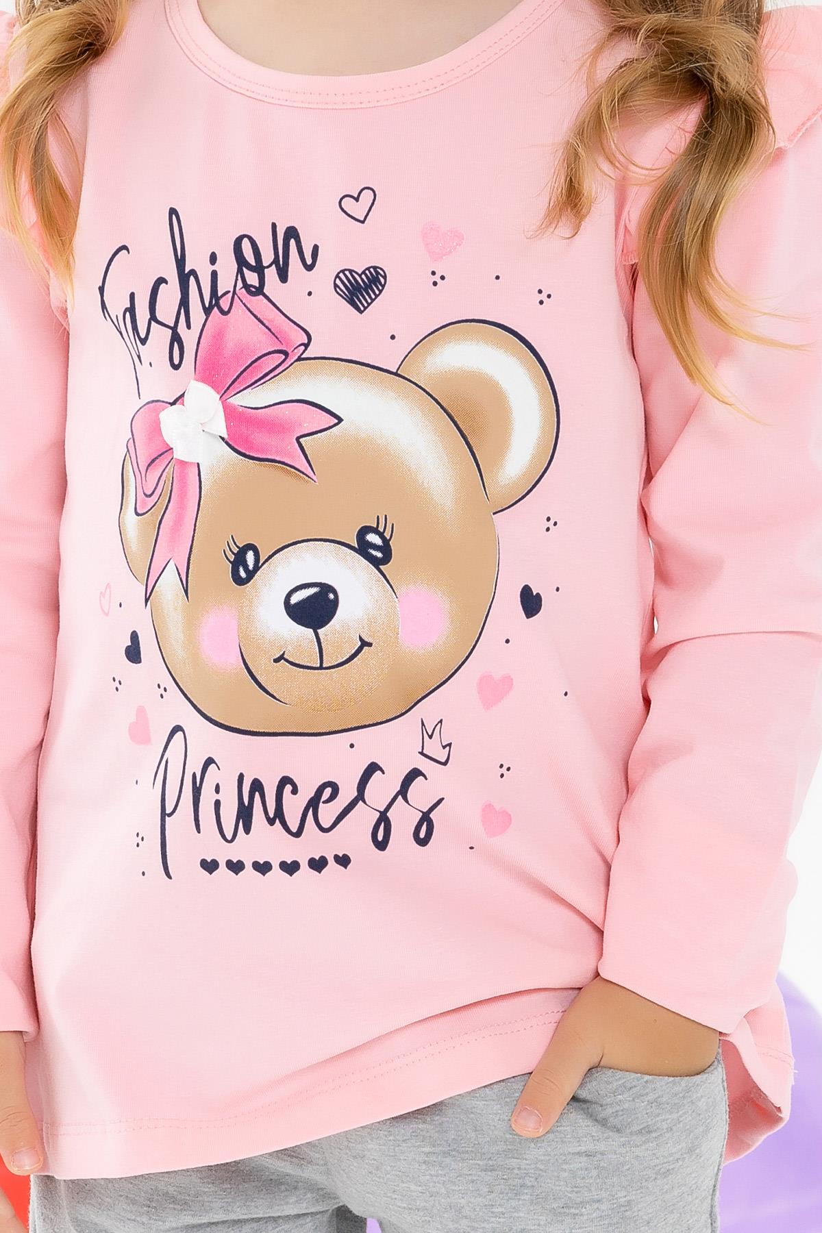 Breeze Kız Çocuk Taytlı Takım Fiyonklu Ayıcık Baskılı Pembe (1.5-5 Yaş)