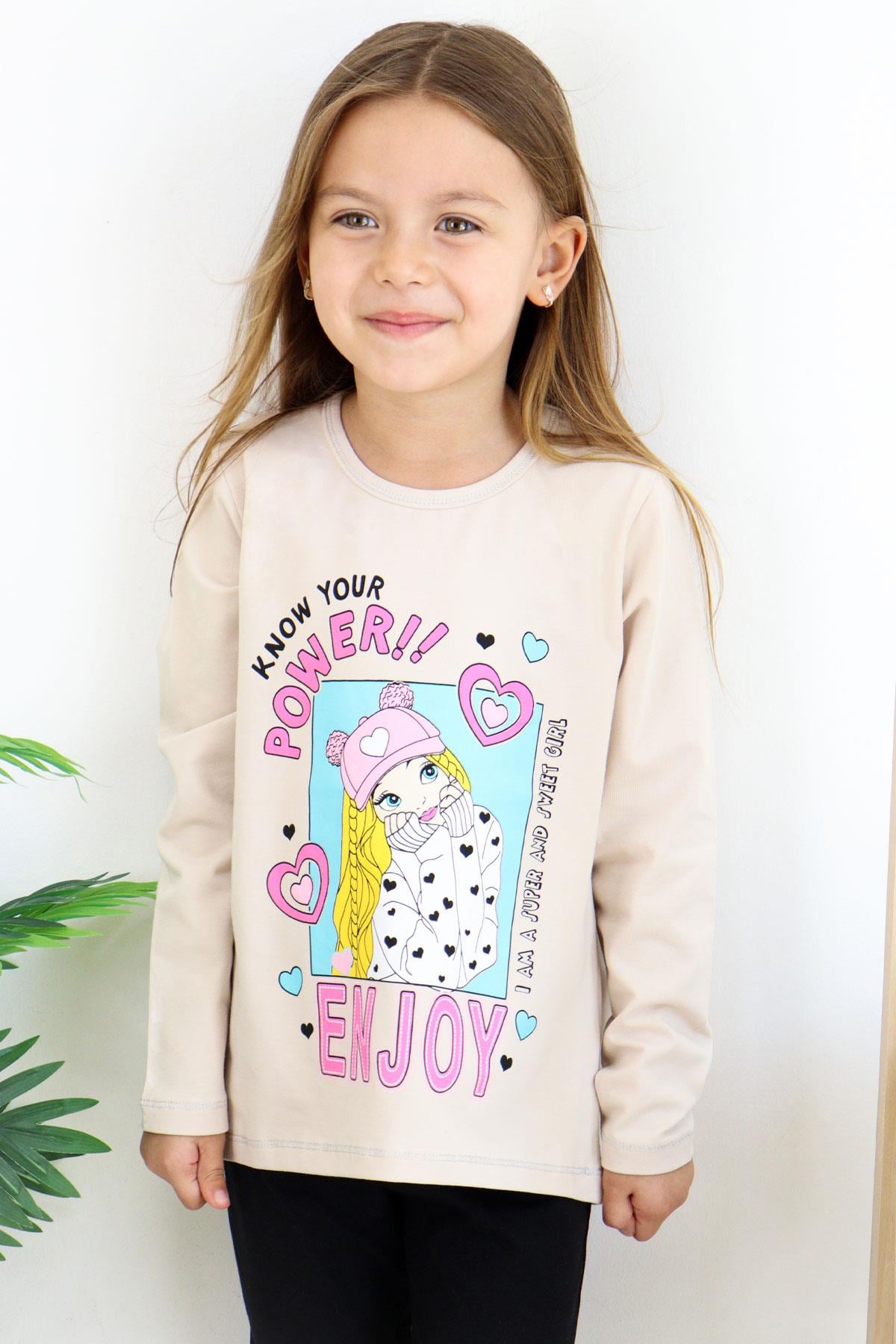 Breeze Kız Çocuk Taytlı Takım Güçlü Tatlı Kız Baskılı Bej (5-10 Yaş)