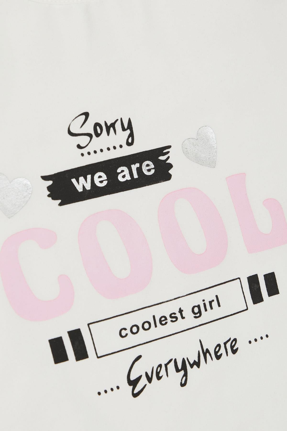 Breeze Kız Çocuk Taytlı Takım Havalı Kız Yazı Baskılı Ekru (4-8 Yaş)