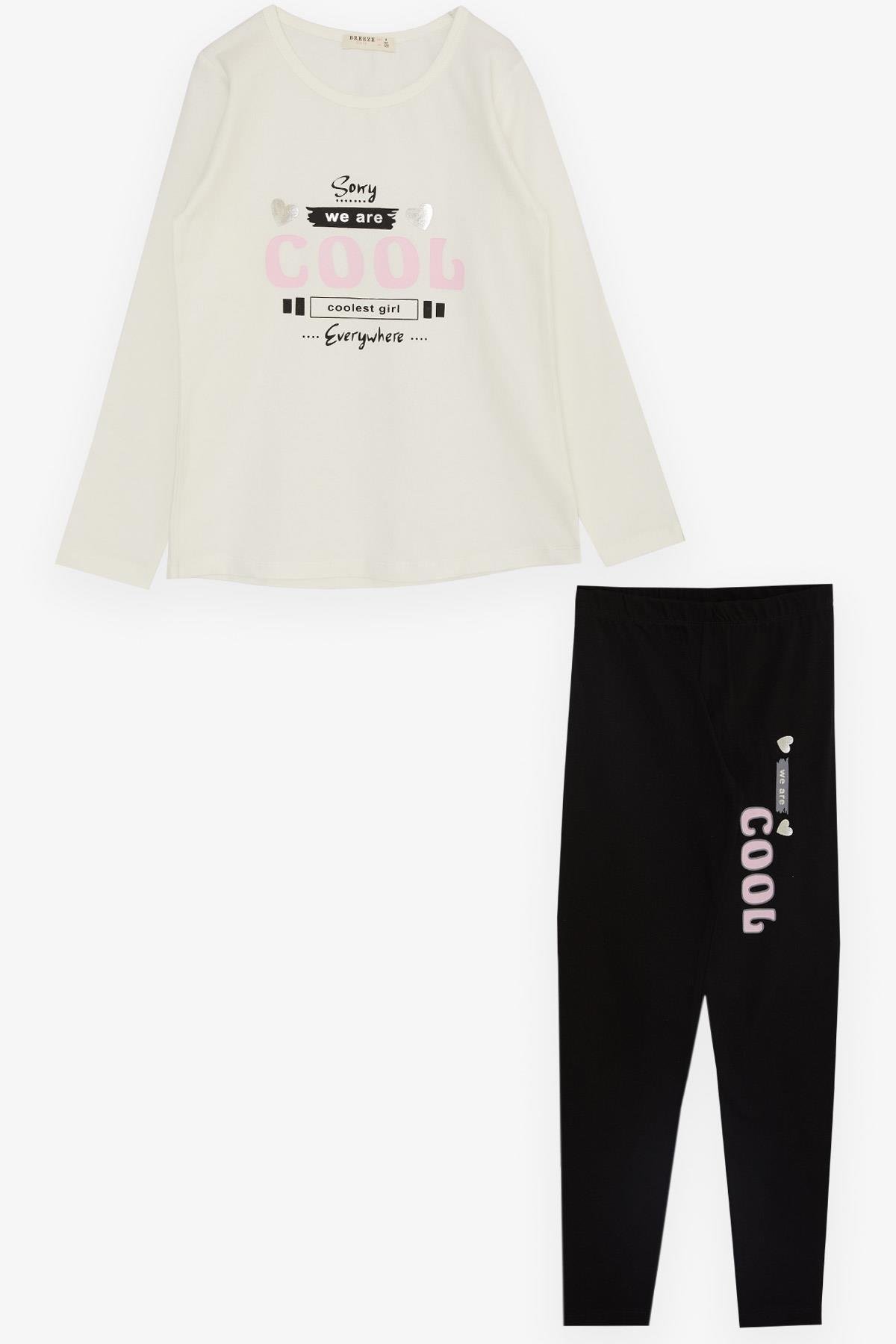 Breeze Kız Çocuk Taytlı Takım Havalı Kız Yazı Baskılı Ekru (4-8 Yaş)