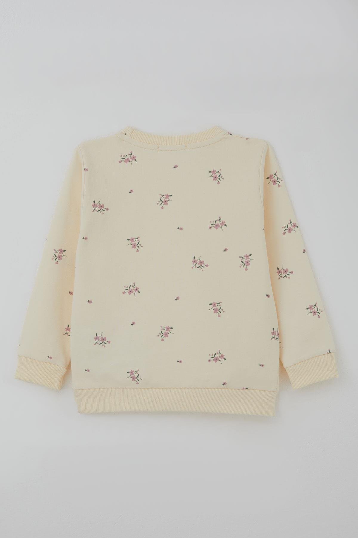 Breeze Kız Çocuk Taytlı Takım İspanyol Paça Çiçek Desenli Fiyonk Detaylı Krem (1.5-5 Yaş)