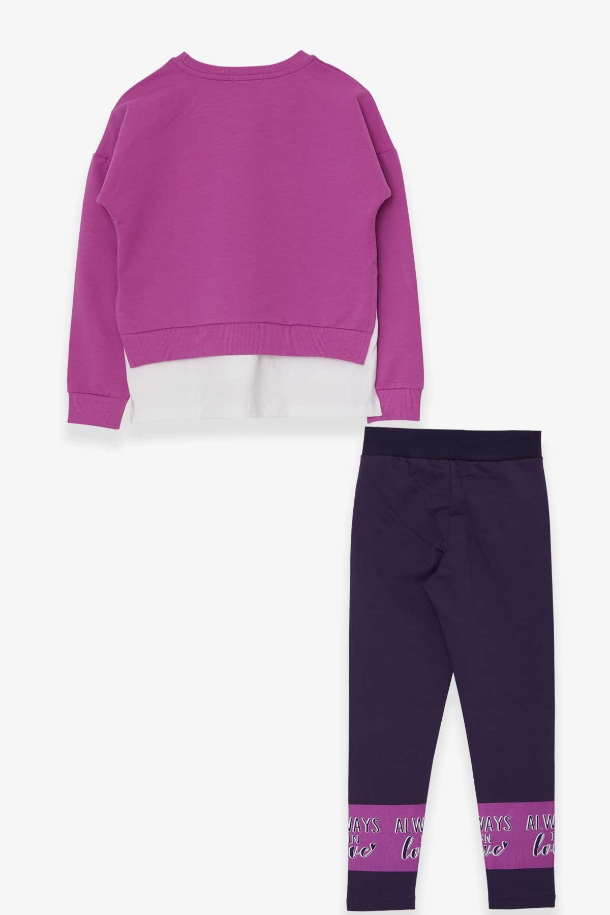 Breeze Kız Çocuk Taytlı Takım Kalp Baskılı Eflatun (8-12 Yaş)