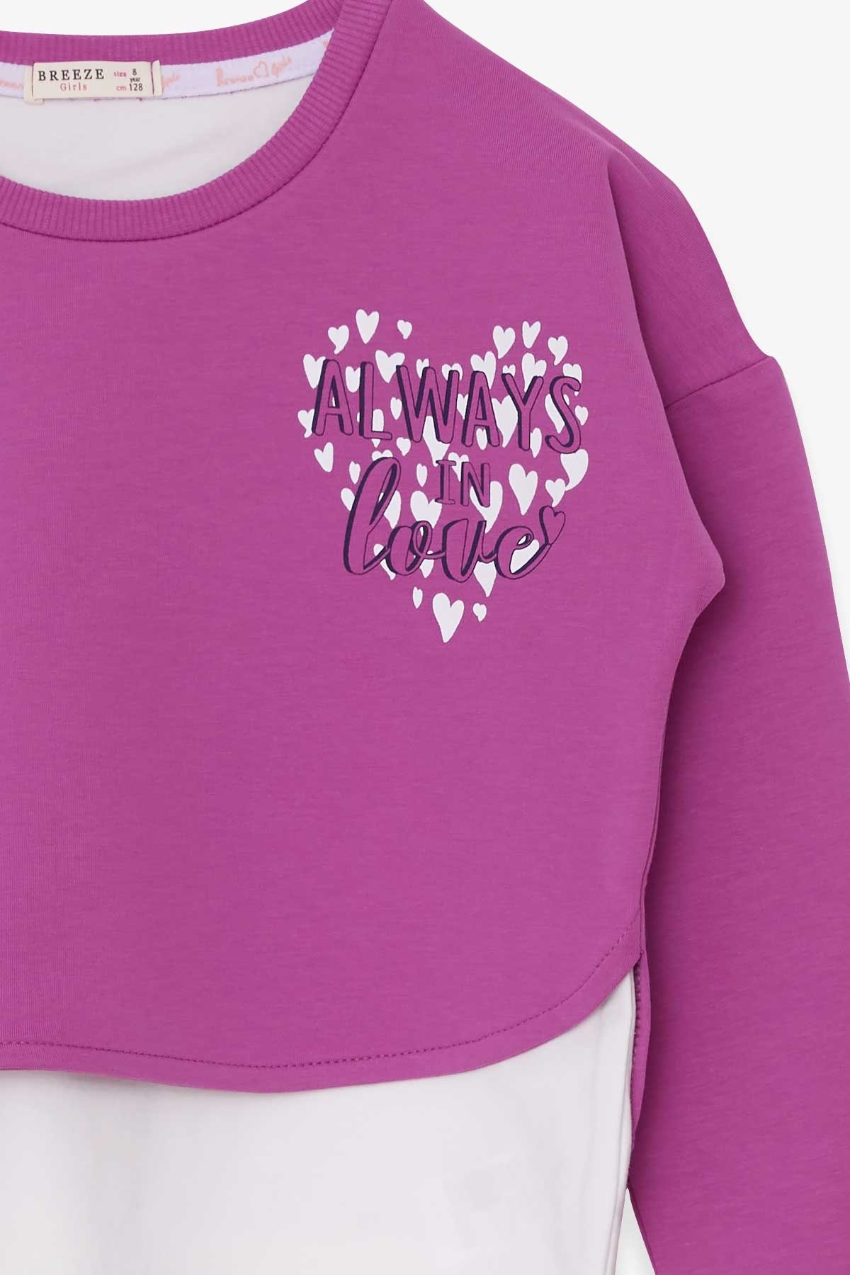 Breeze Kız Çocuk Taytlı Takım Kalp Baskılı Eflatun (8-12 Yaş)