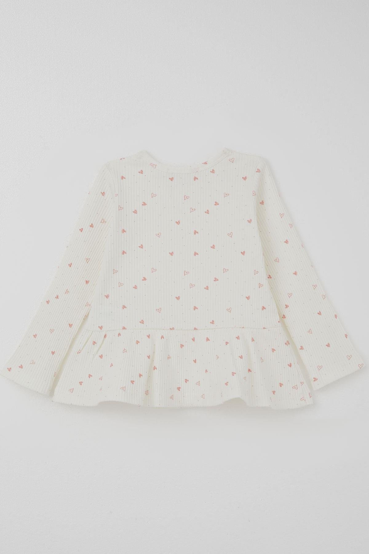 Breeze Kız Çocuk Taytlı Takım Kalp Desenli Paça Kısmı Fırfır Detaylı Ekru (3-7 Yaş)