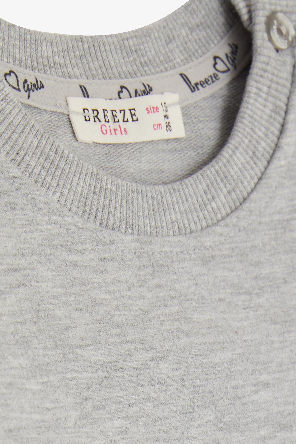 Breeze Kız Çocuk Taytlı Takım Kedi Baskılı Gri Melanj (1.5-5 Yaş)