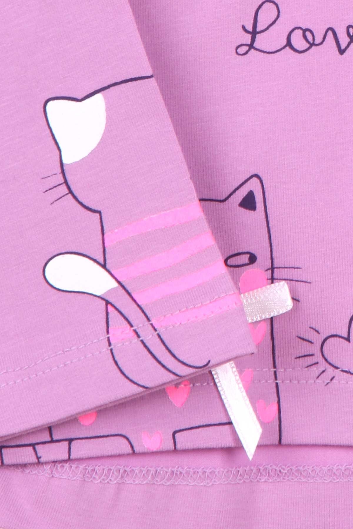 Breeze Kız Çocuk Taytlı Takım Kedi Desenli Eflatun (1.5-5 Yaş)