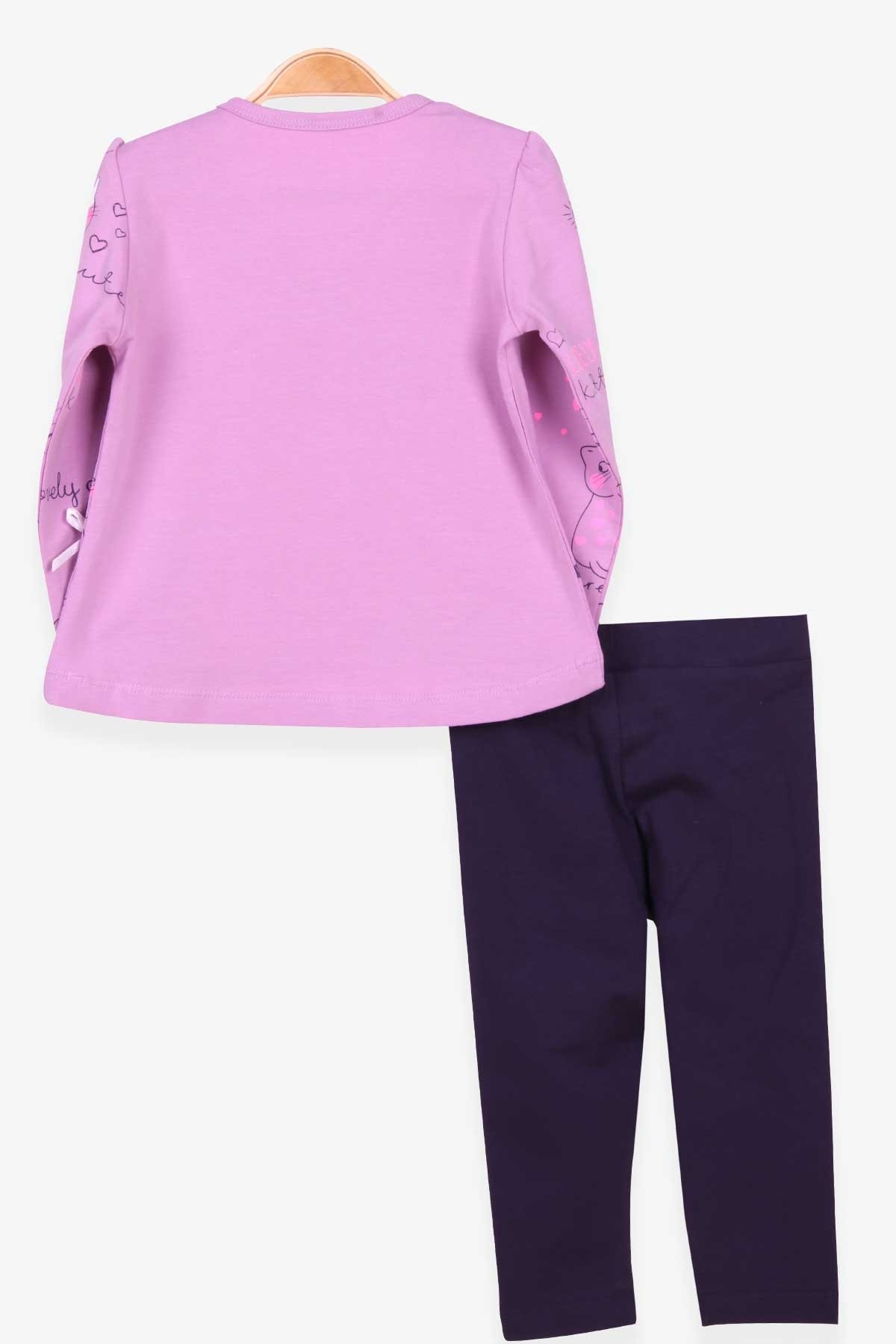 Breeze Kız Çocuk Taytlı Takım Kedi Desenli Eflatun (1.5-5 Yaş)