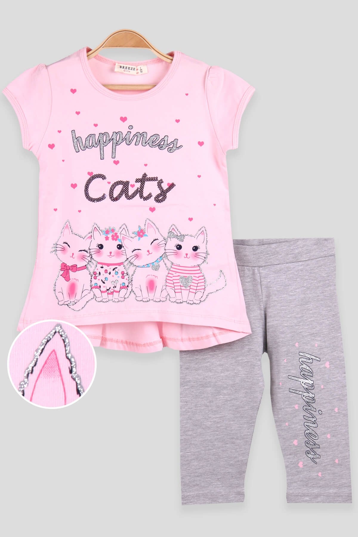 Breeze Kız Çocuk Taytlı Takım Kedisi Simli Pullu Pembe (2-6 Yaş)
