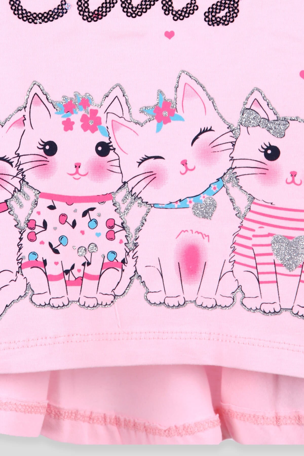 Breeze Kız Çocuk Taytlı Takım Kedisi Simli Pullu Pembe (2-6 Yaş)