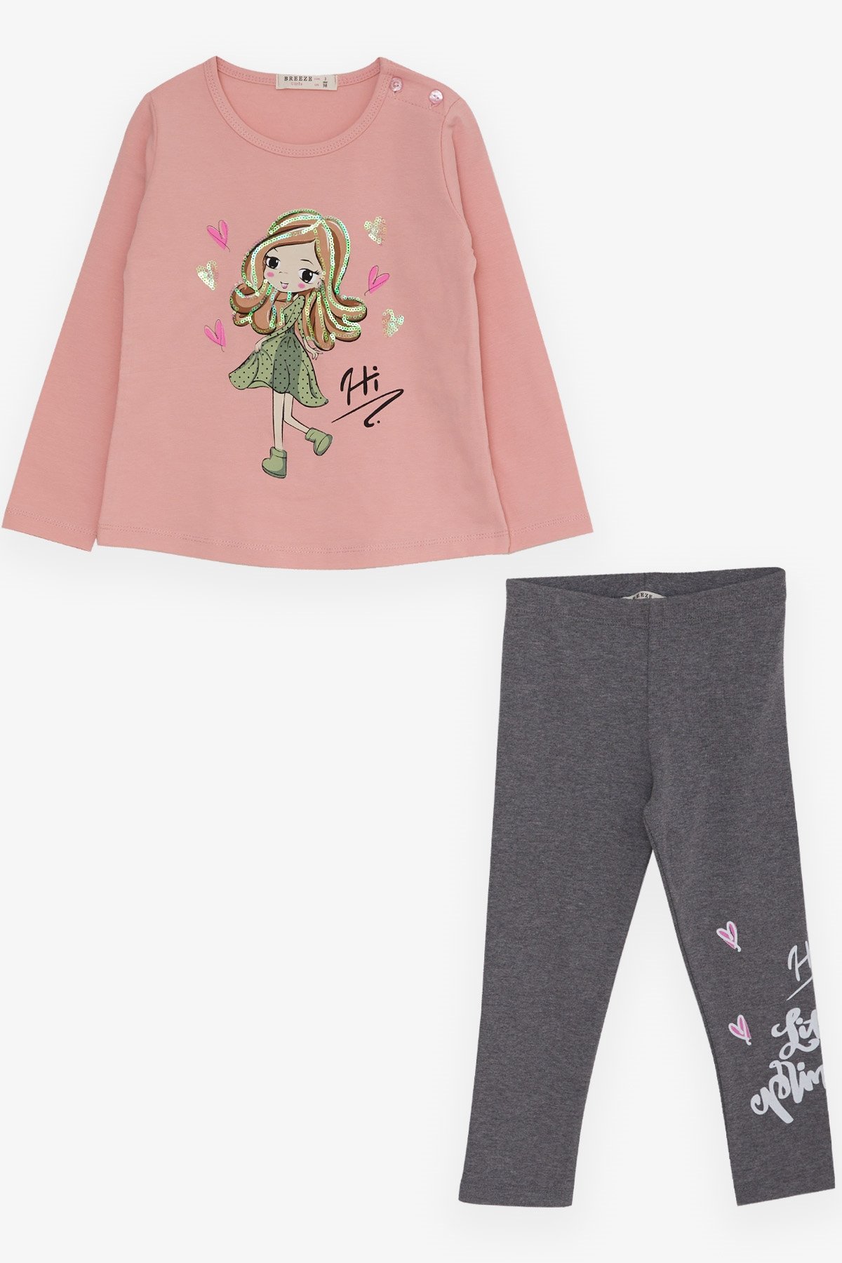 Breeze Kız Çocuk Taytlı Takım Kız Baskılı Somon (1.5-5 Yaş)