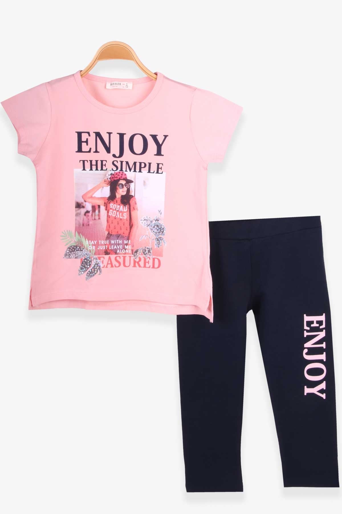 Breeze Kız Çocuk Taytlı Takım Kız Baskılı Somon (8-12 Yaş)
