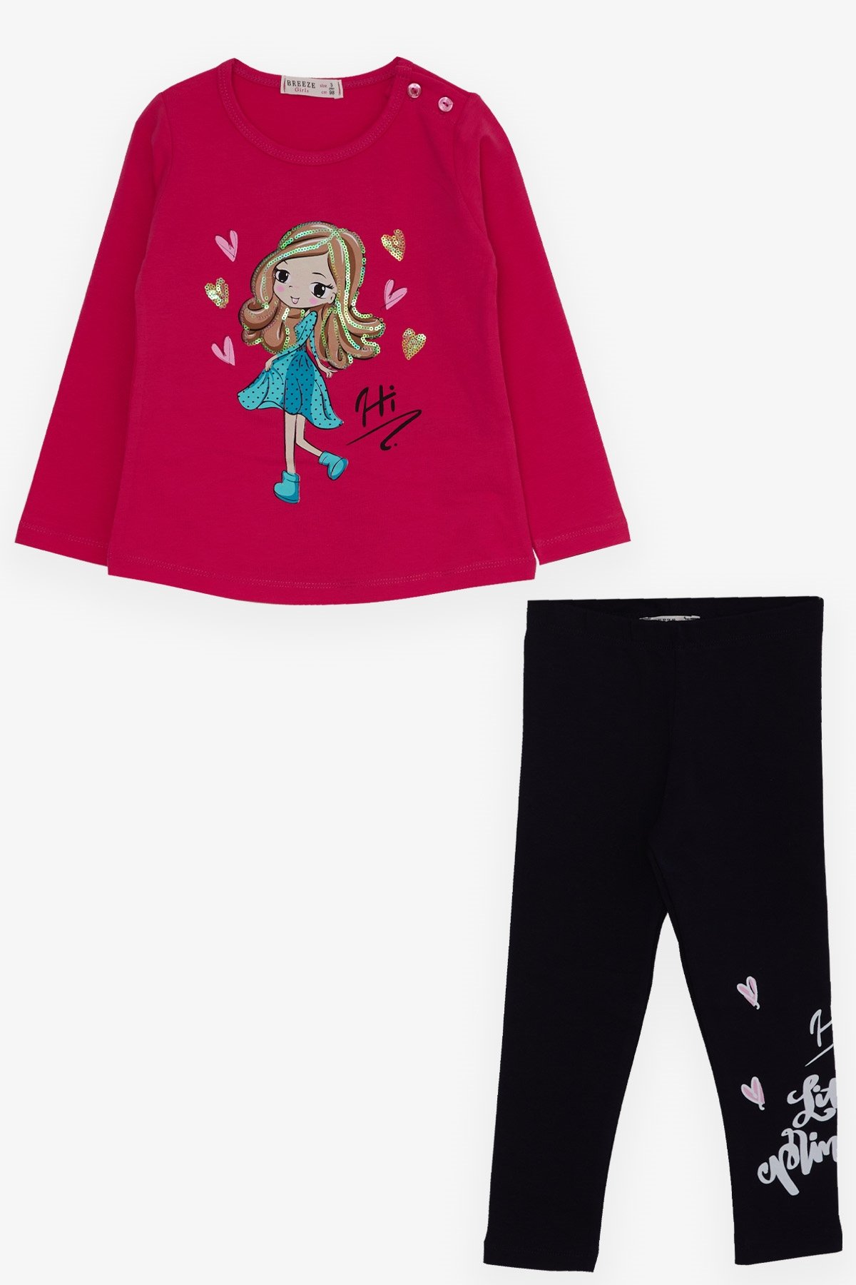Breeze Kız Çocuk Taytlı Takım Kız Baskılı Fuşya (1.5-5 Yaş)