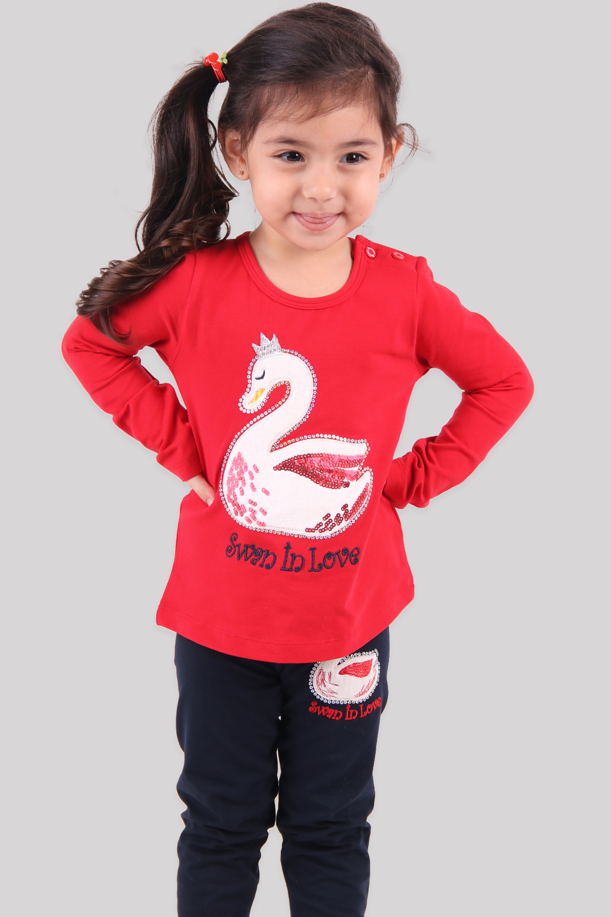 Breeze Kız Çocuk Taytlı Takım Kuğulu Pullu Kırmızı (1.5-5 Yaş)