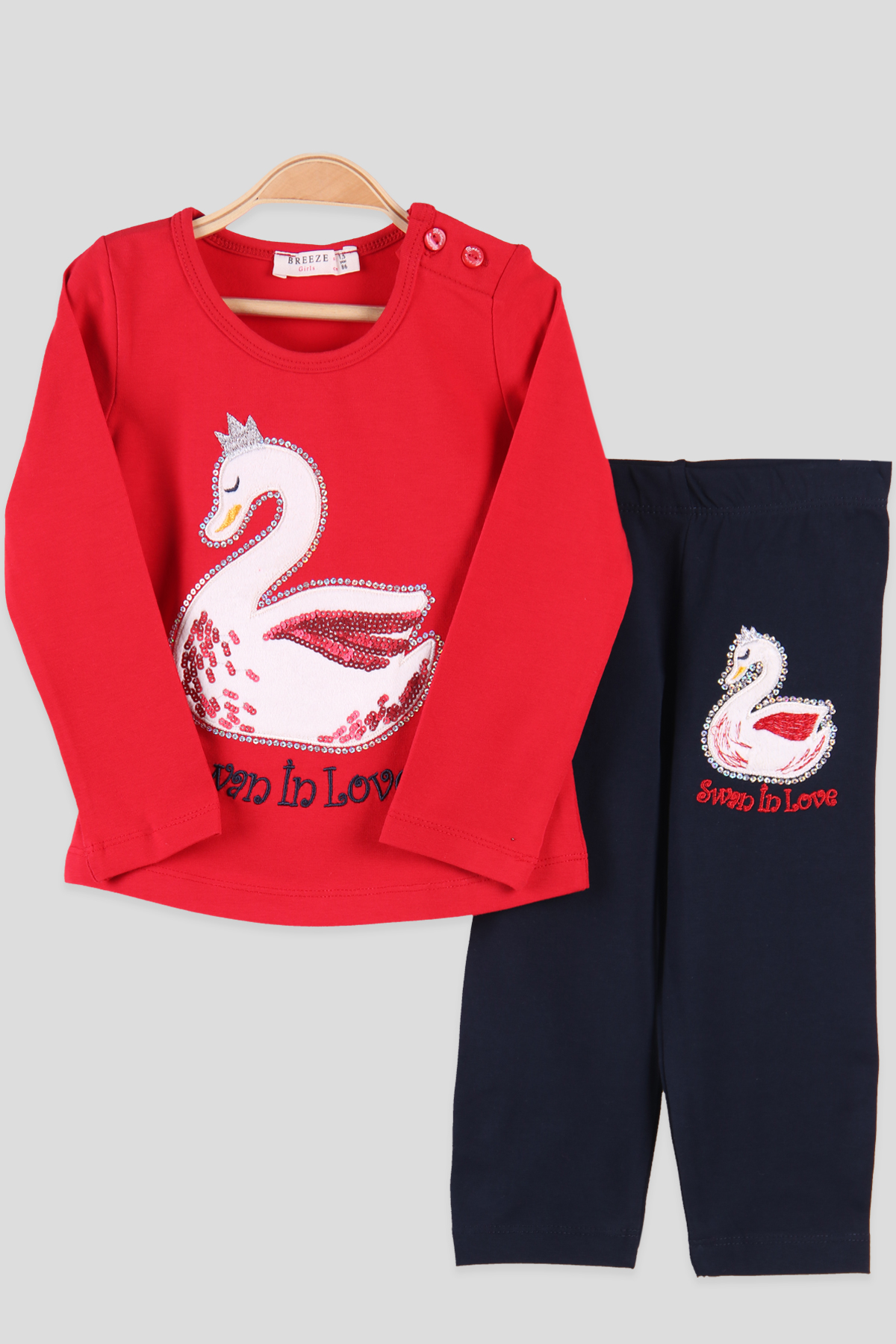 Breeze Kız Çocuk Taytlı Takım Kuğulu Pullu Kırmızı (1.5-5 Yaş)