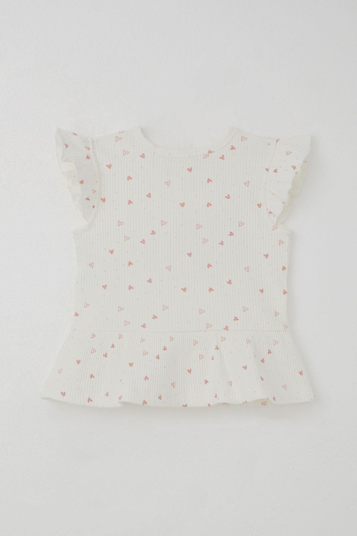 Breeze Kız Çocuk Taytlı Takım Minik Kalpler Desenli Yazı Baskılı Fırfırlı Ekru (2-6 Yaş)