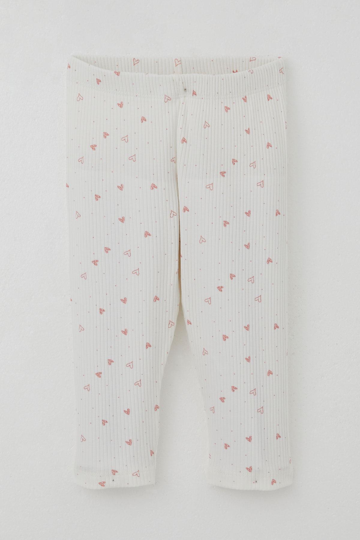 Breeze Kız Çocuk Taytlı Takım Minik Kalpler Desenli Yazı Baskılı Fırfırlı Ekru (2-6 Yaş)