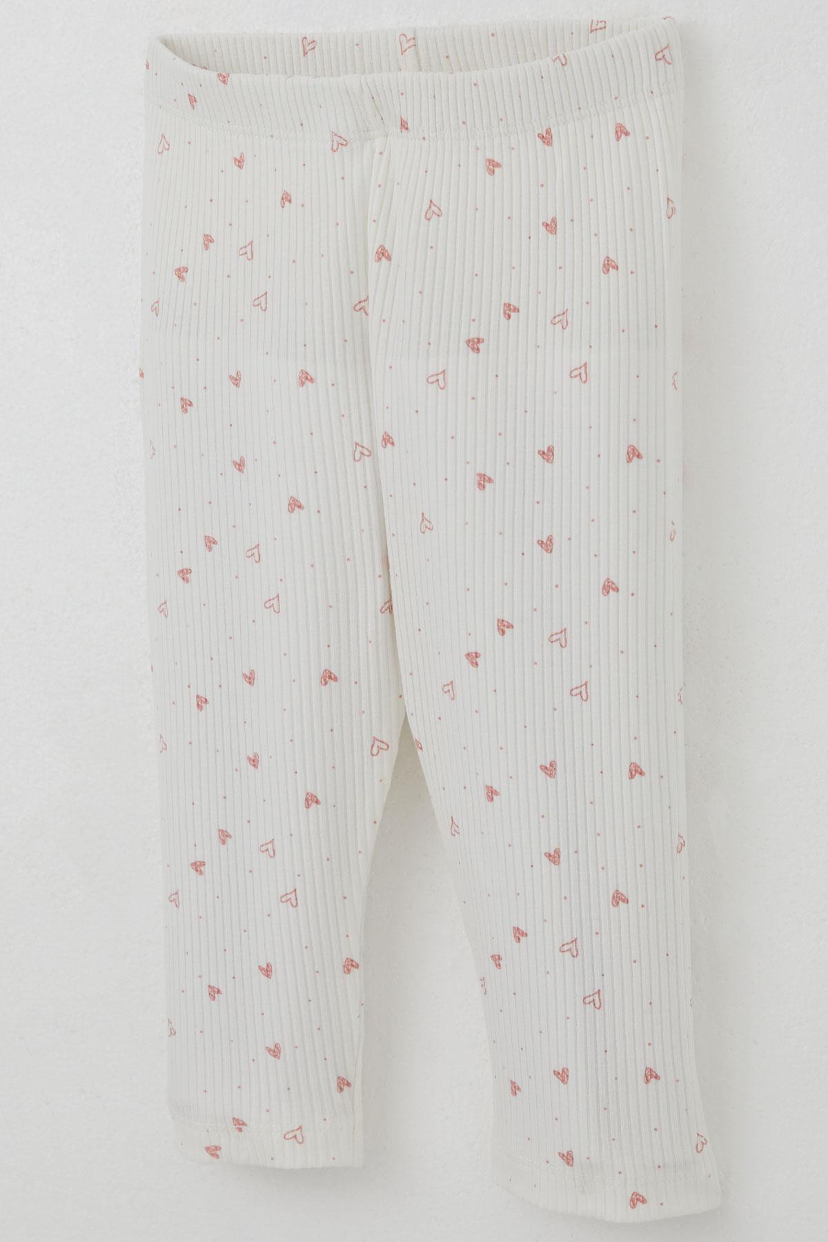 Breeze Kız Çocuk Taytlı Takım Minik Kalpler Desenli Yazı Baskılı Fırfırlı Ekru (2-6 Yaş)