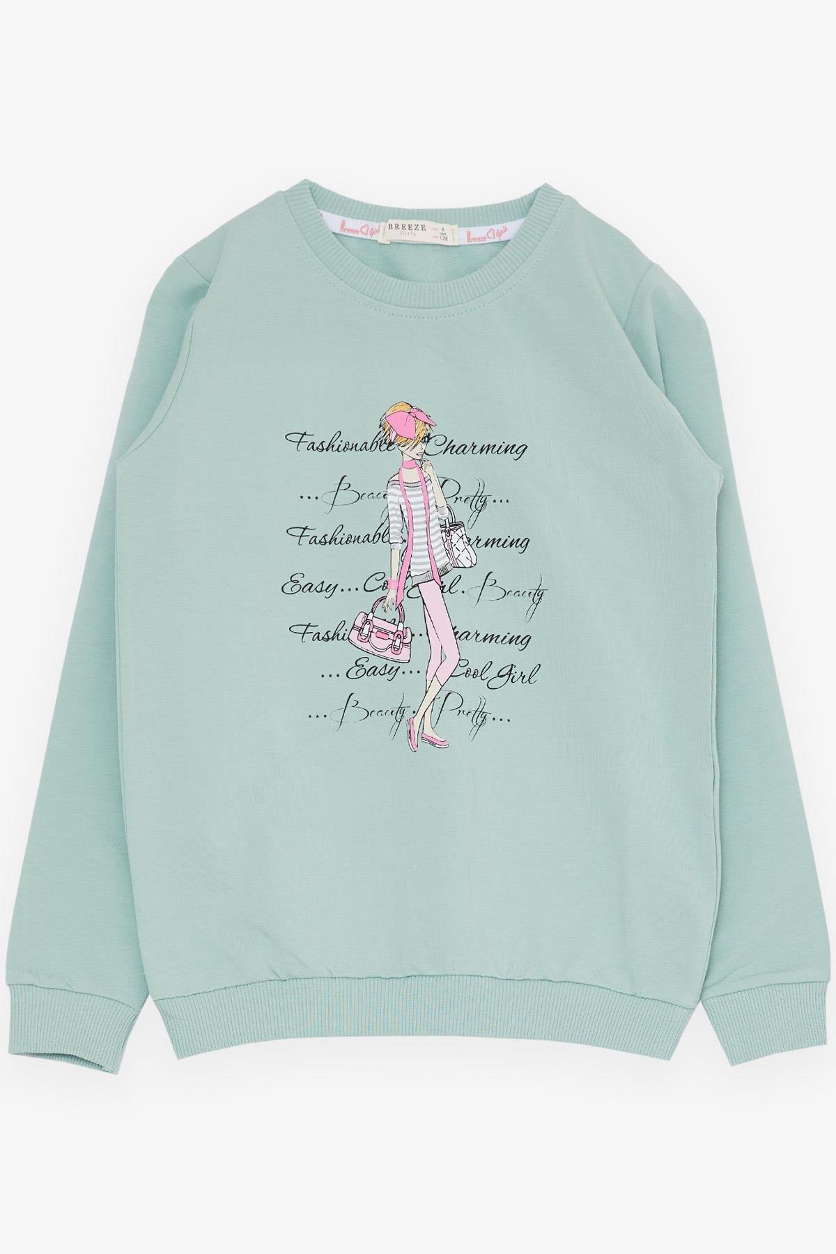 Breeze Kız Çocuk Taytlı Takım Moda Temalı Havalı Kız Baskılı Mint Yeşili (5-10 Yaş)