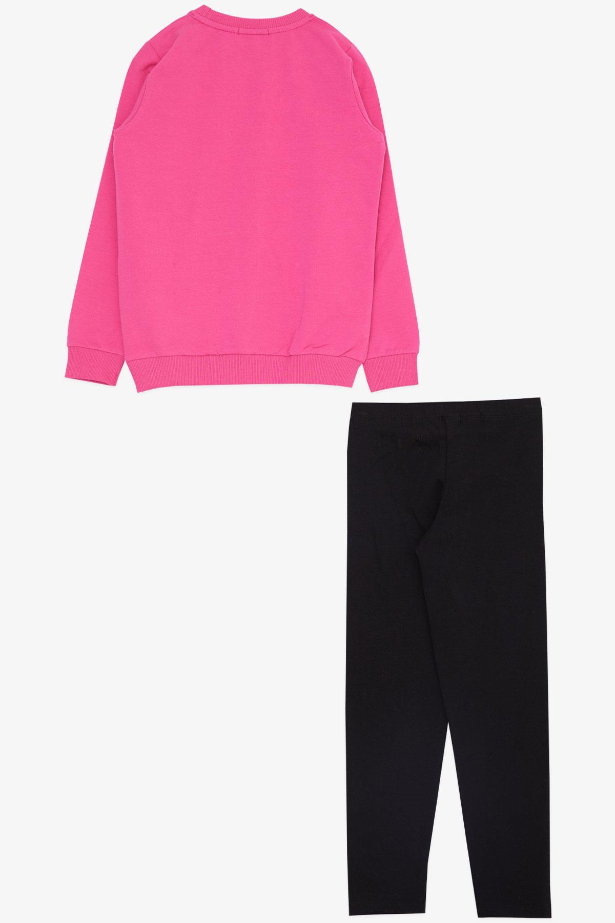 Breeze Kız Çocuk Taytlı Takım Moda Temalı Havalı Kız Baskılı Fuşya (5-10 Yaş)