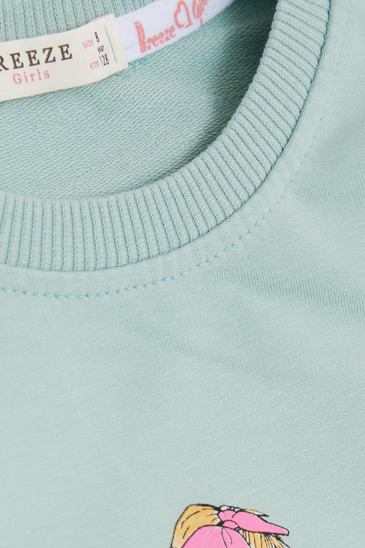 Breeze Kız Çocuk Taytlı Takım Moda Temalı Havalı Kız Baskılı Mint Yeşili (5-10 Yaş)
