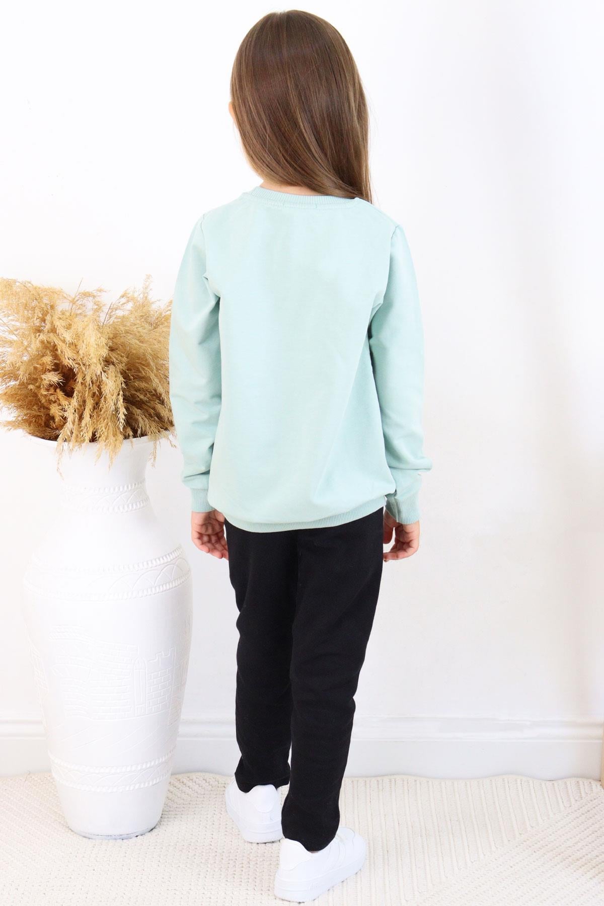 Breeze Kız Çocuk Taytlı Takım Moda Temalı Havalı Kız Baskılı Mint Yeşili (5-10 Yaş)