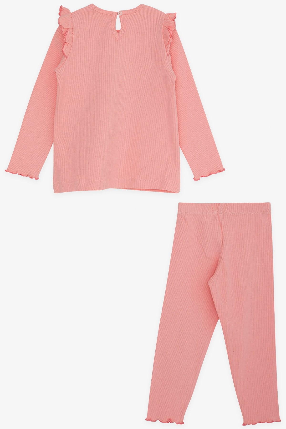 Breeze Kız Çocuk Taytlı Takım Omuzu Fırfırlı Pembe (2-6 Yaş)