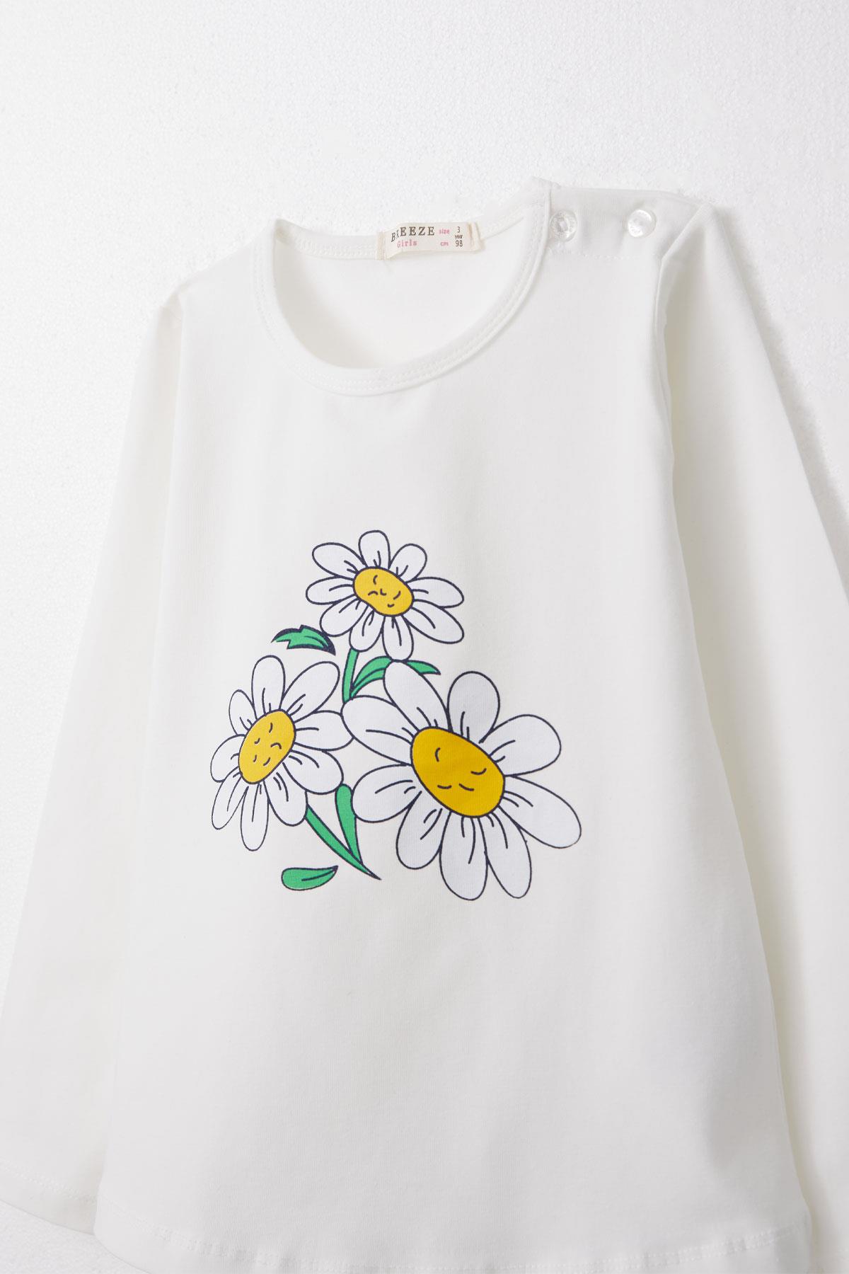 Breeze Kız Çocuk Taytlı Takım Papatya Baskılı Beyaz (1.5-5 Yaş)