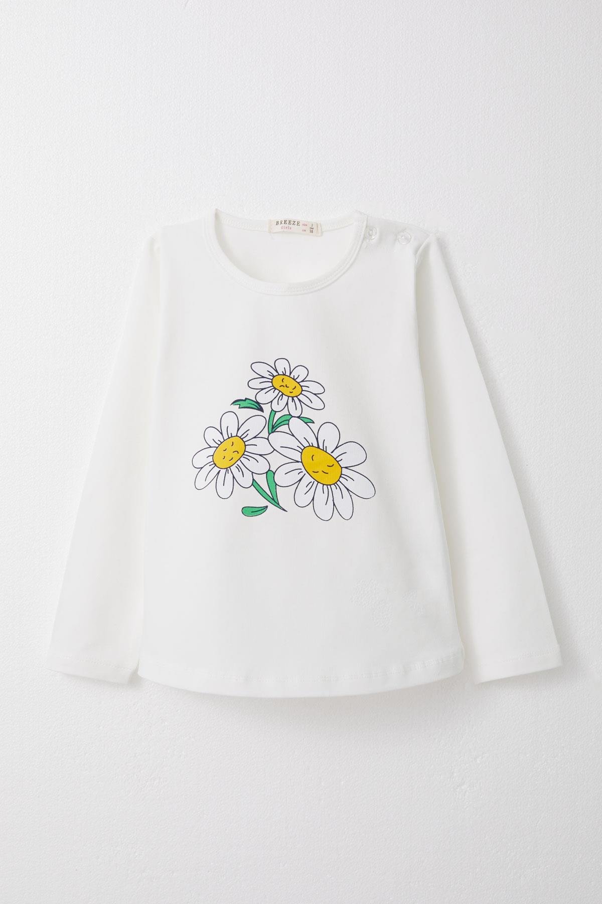 Breeze Kız Çocuk Taytlı Takım Papatya Baskılı Beyaz (1.5-5 Yaş)