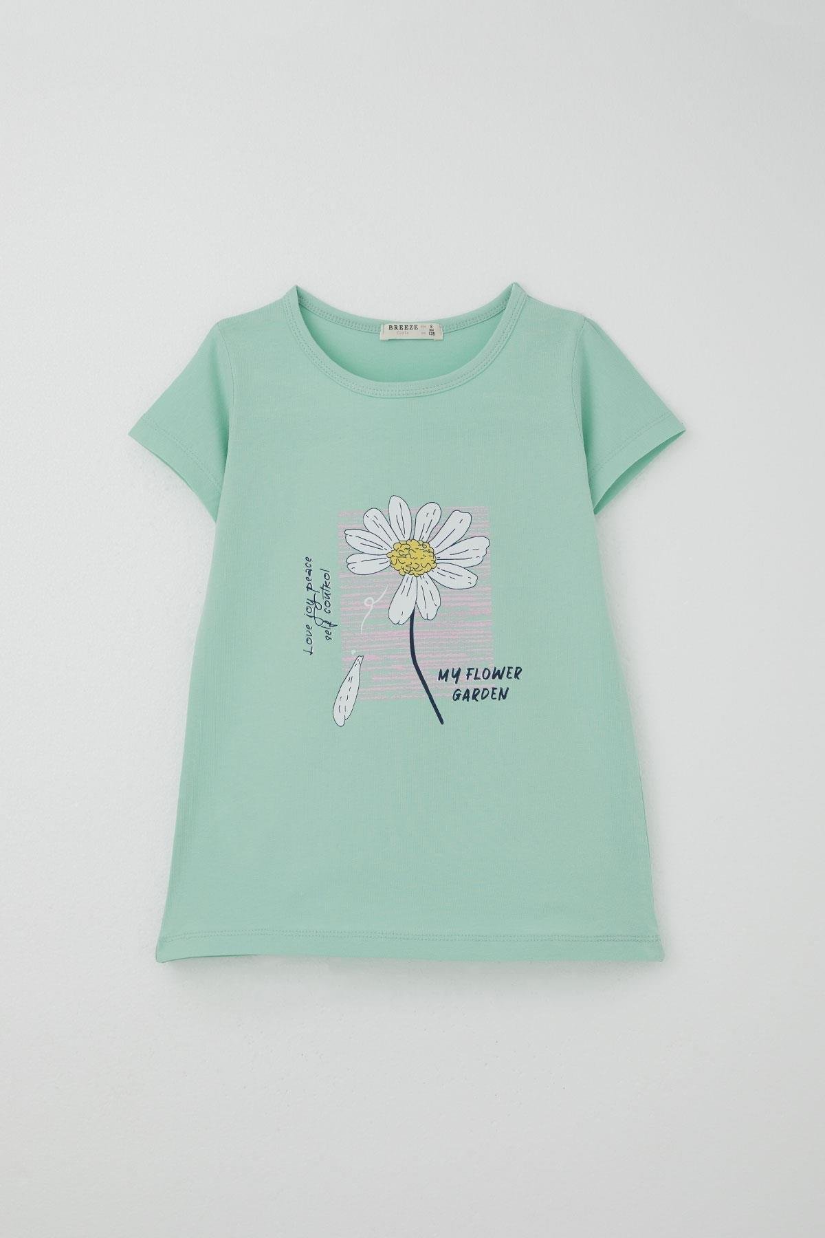 Breeze Kız Çocuk Taytlı Takım Papatya Baskılı Su Yeşili (4-9 Yaş)