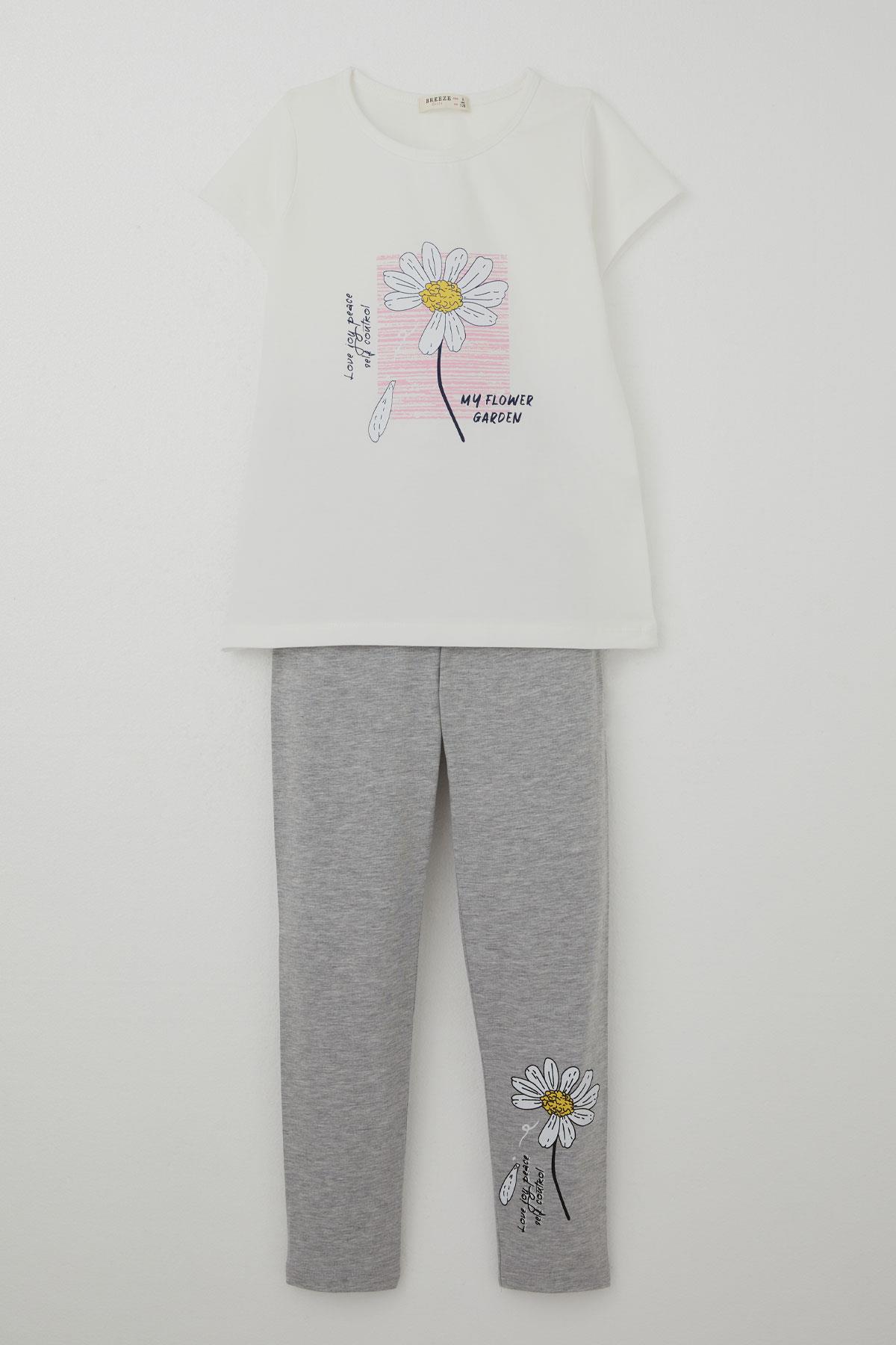 Breeze Kız Çocuk Taytlı Takım Papatya Baskılı Ekru (4-9 Yaş)