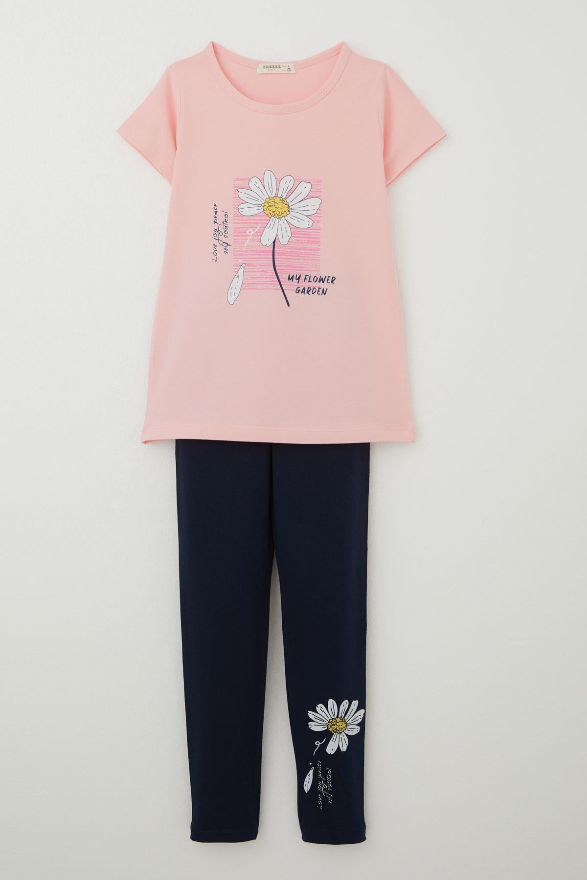 Breeze Kız Çocuk Taytlı Takım Papatya Baskılı Pembe (4-9 Yaş)