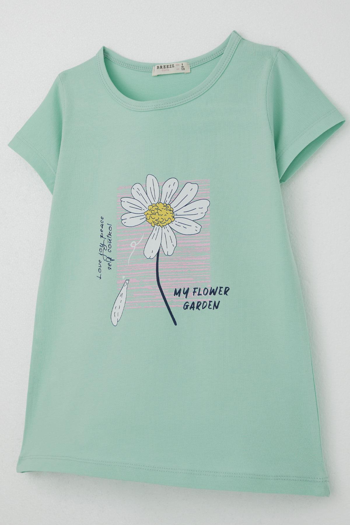 Breeze Kız Çocuk Taytlı Takım Papatya Baskılı Su Yeşili (4-9 Yaş)