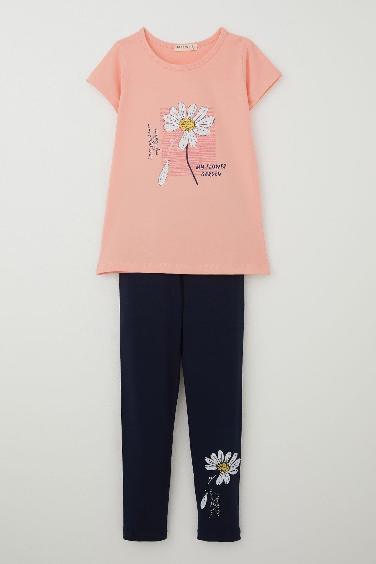 Breeze Kız Çocuk Taytlı Takım Papatya Baskılı Somon (4-9 Yaş)