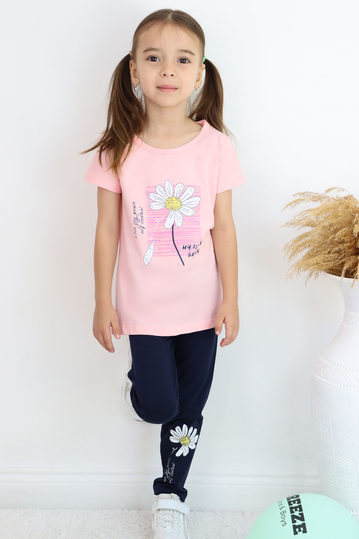 Breeze Kız Çocuk Taytlı Takım Papatya Baskılı Pembe (4-9 Yaş)