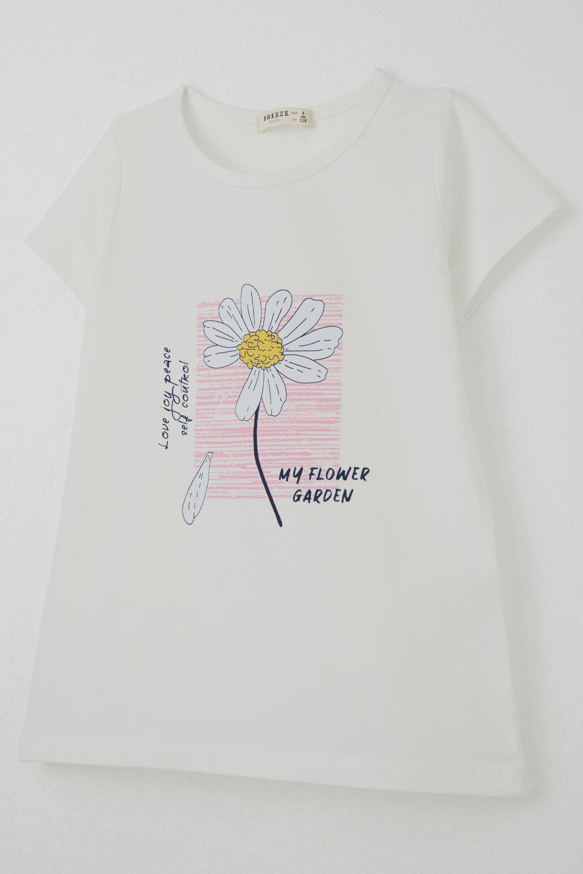 Breeze Kız Çocuk Taytlı Takım Papatya Baskılı Ekru (4-9 Yaş)