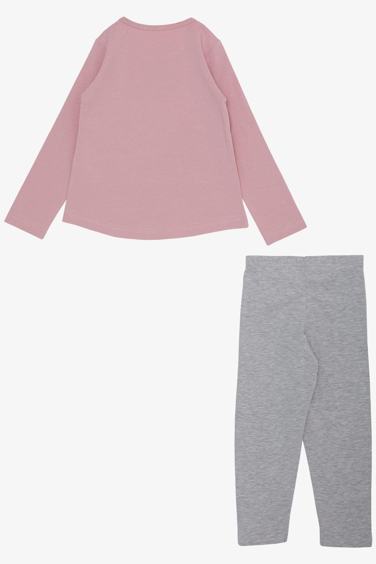 Breeze Kız Çocuk Taytlı Takım Parfüm Şişesi Nakış Baskılı Güpürlü Kalpli Gülkurusu (1.5-5 Yaş)