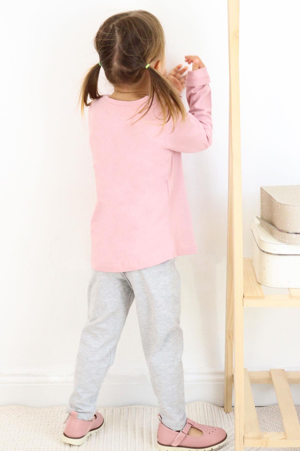 Breeze Kız Çocuk Taytlı Takım Parfüm Şişesi Nakış Baskılı Güpürlü Kalpli Gülkurusu (1.5-5 Yaş)