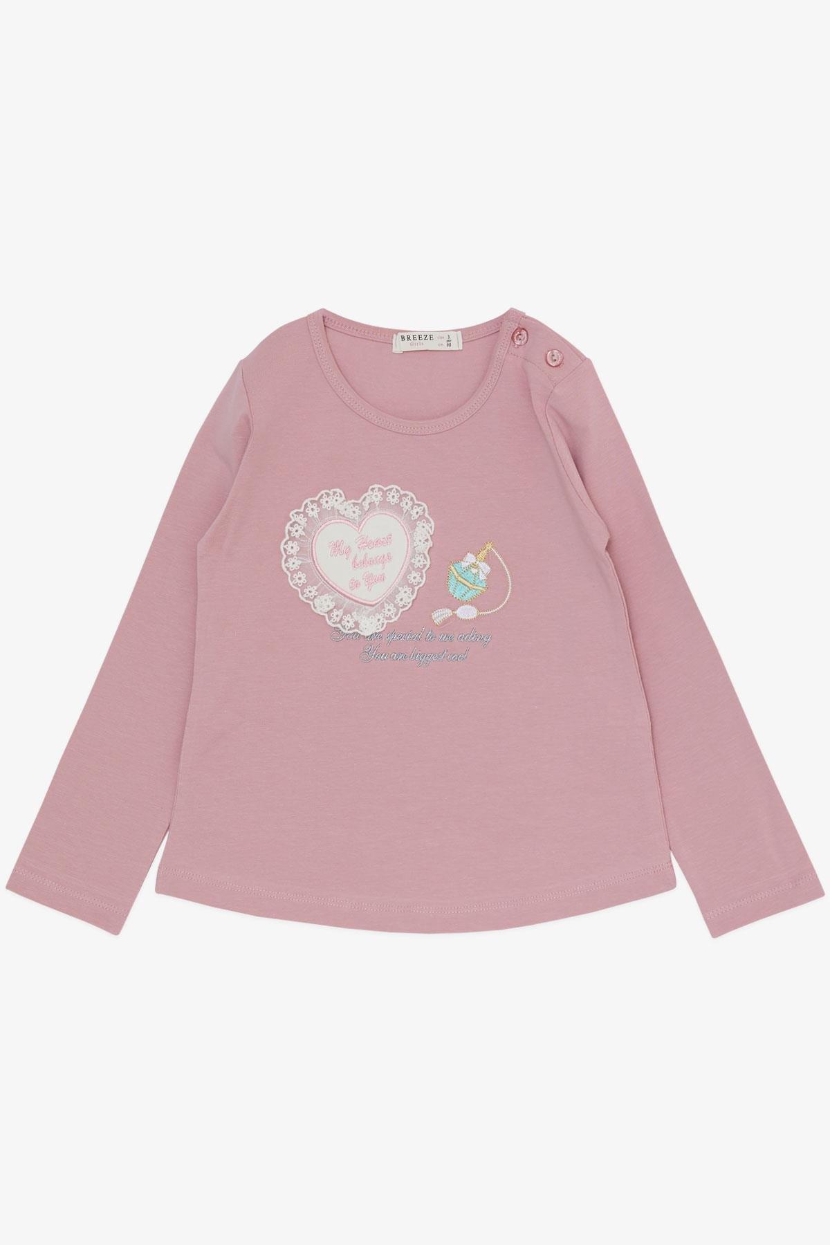 Breeze Kız Çocuk Taytlı Takım Parfüm Şişesi Nakış Baskılı Güpürlü Kalpli Gülkurusu (1.5-5 Yaş)