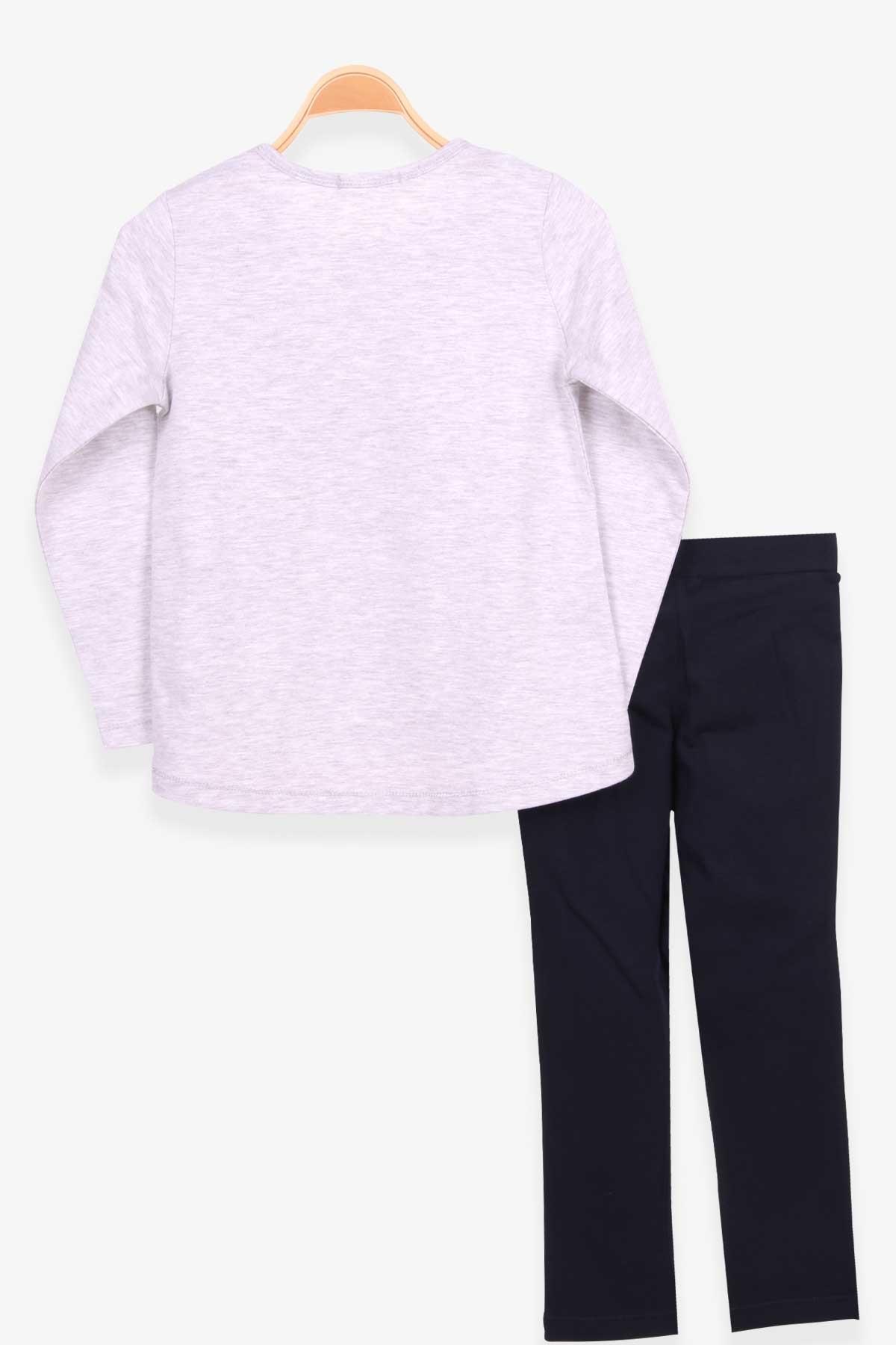 Breeze Kız Çocuk Taytlı Takım Pullu Kalp Desenli Açık Gri Melanj (5-10 Yaş)