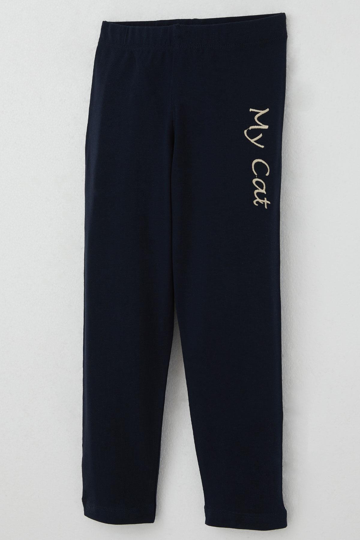 Breeze Kız Çocuk Taytlı Takım Pullu Kedicik Baskılı Nakışlı Bej (1.5-5 Yaş)