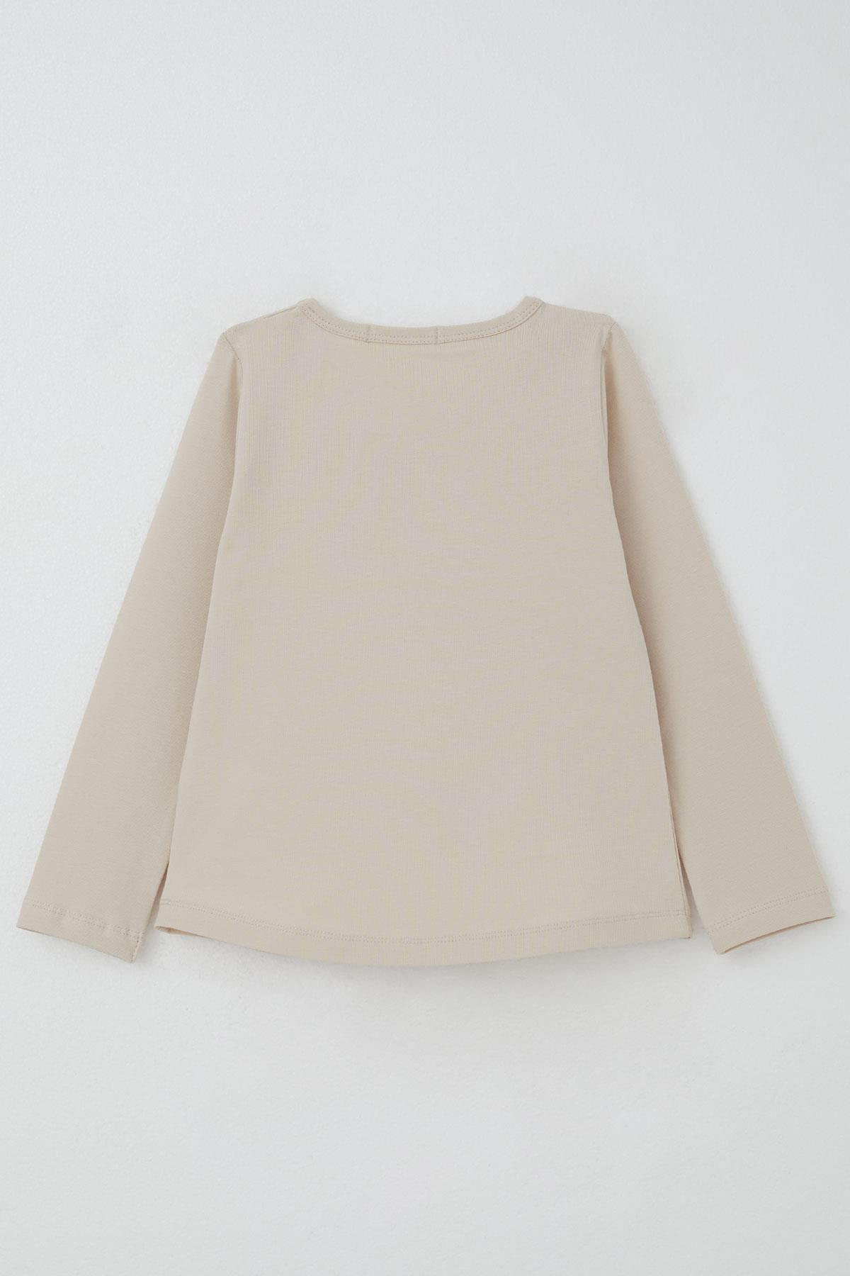 Breeze Kız Çocuk Taytlı Takım Pullu Kedicik Baskılı Nakışlı Bej (1.5-5 Yaş)